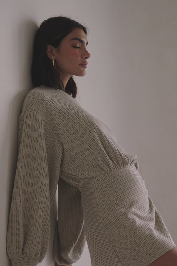 Khaki Long Sleeve Split Mini Corinna Dress