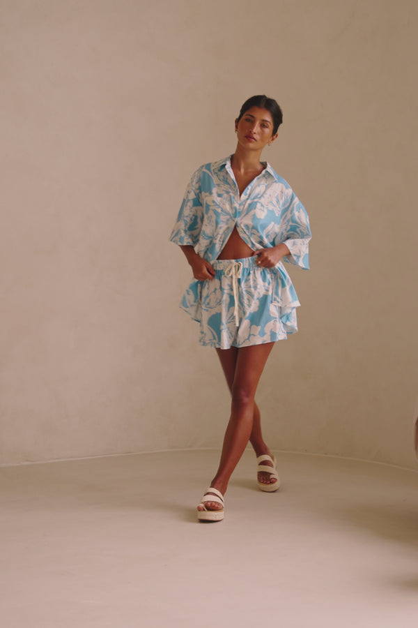 White Sol Floral Print Drawstring Tahlee Shorts