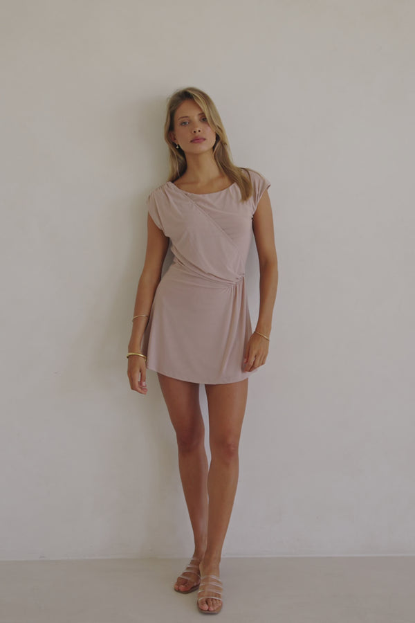 Musk Pink One Shoulder Gathered Mini Dally Dress