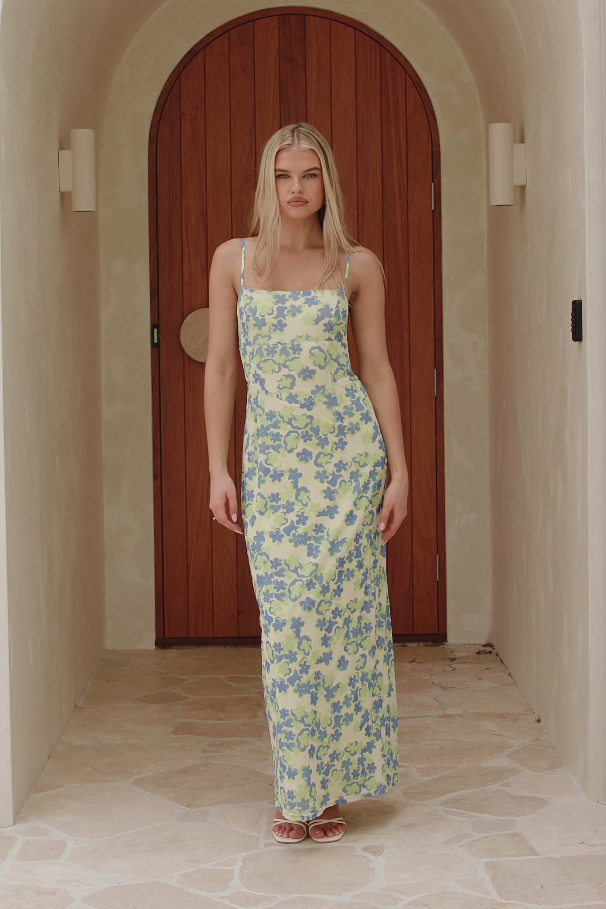 Murano Backless Midi Dress - Tranquillo Green Floral Print