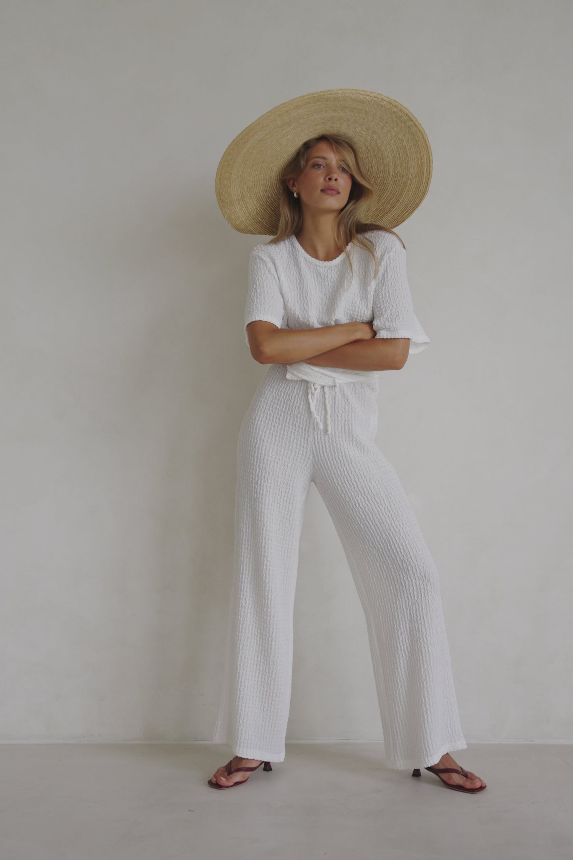 White Textured Boxy Adora T Shirt Top