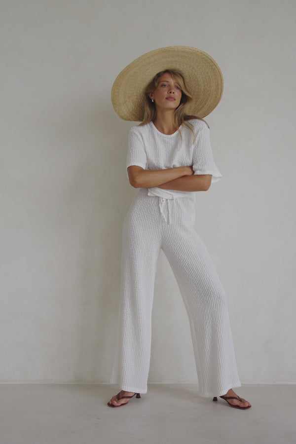 White Textured Boxy Adora T Shirt Top