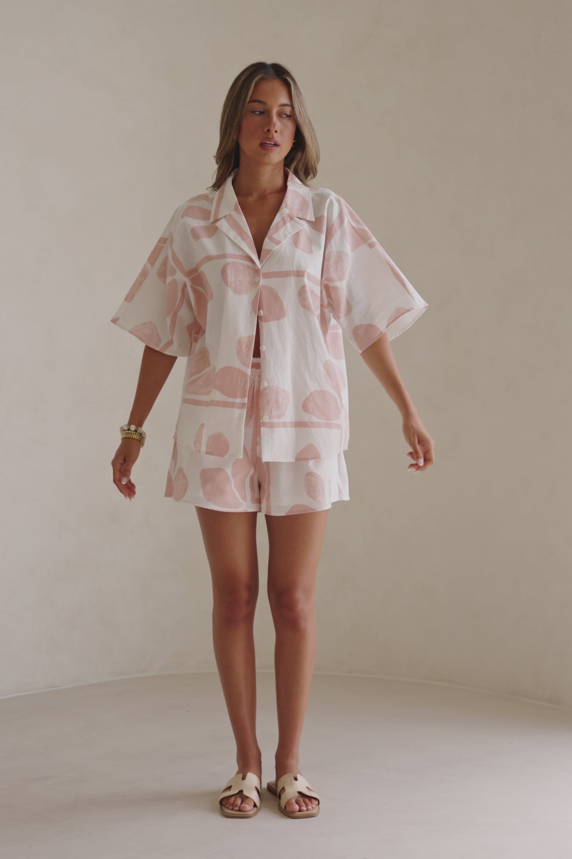 Pink Petal Patch Print Button Up Seona Top