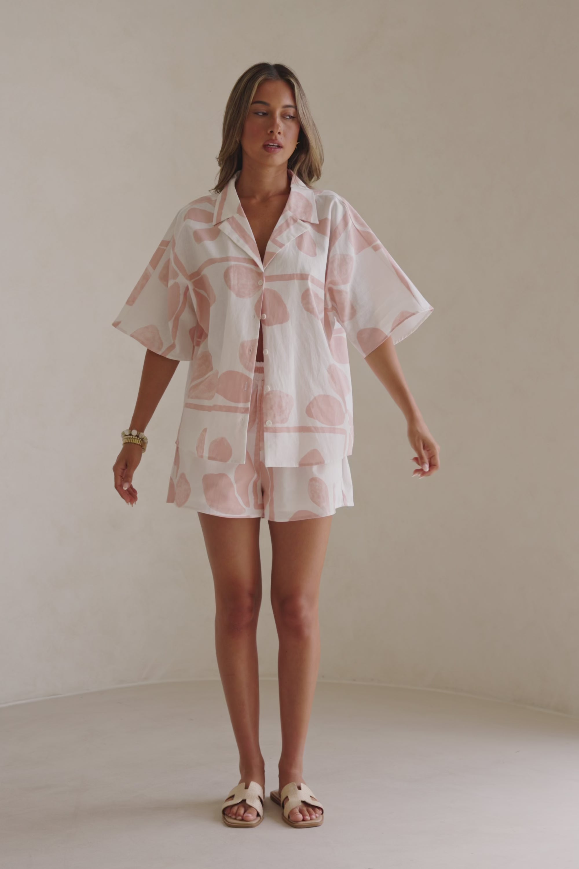Pink Petal Patch Print Button Up Seona Top