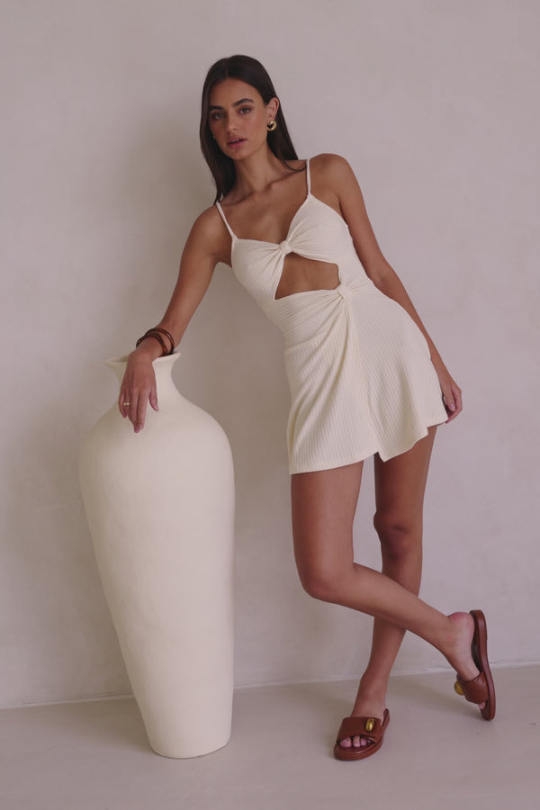 Ale Adjustable Thin Strap Cutout Mini Knot Dress - Cream