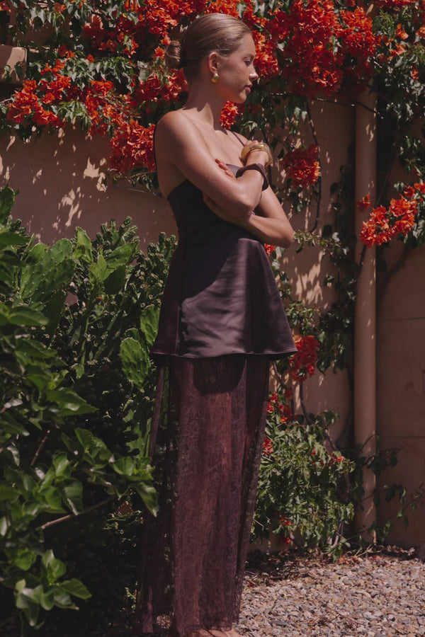 Chocolate Brown Lace Maxi Dove Dress