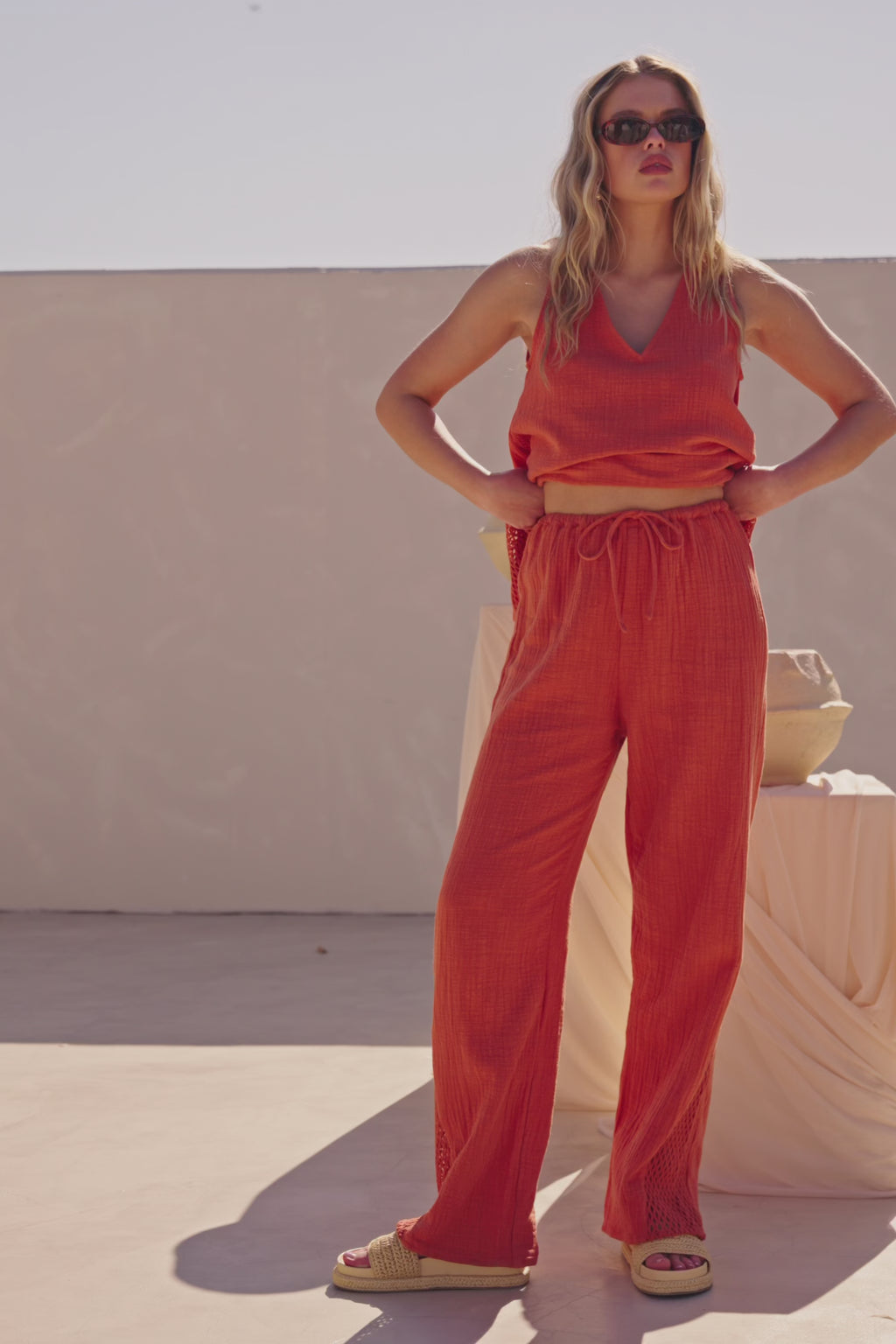 Blood Orange Elastic Drawstring Dita Pants