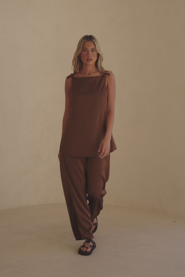 Chocolate Brown Thin Strap Backless Kinsley Jumpsuit