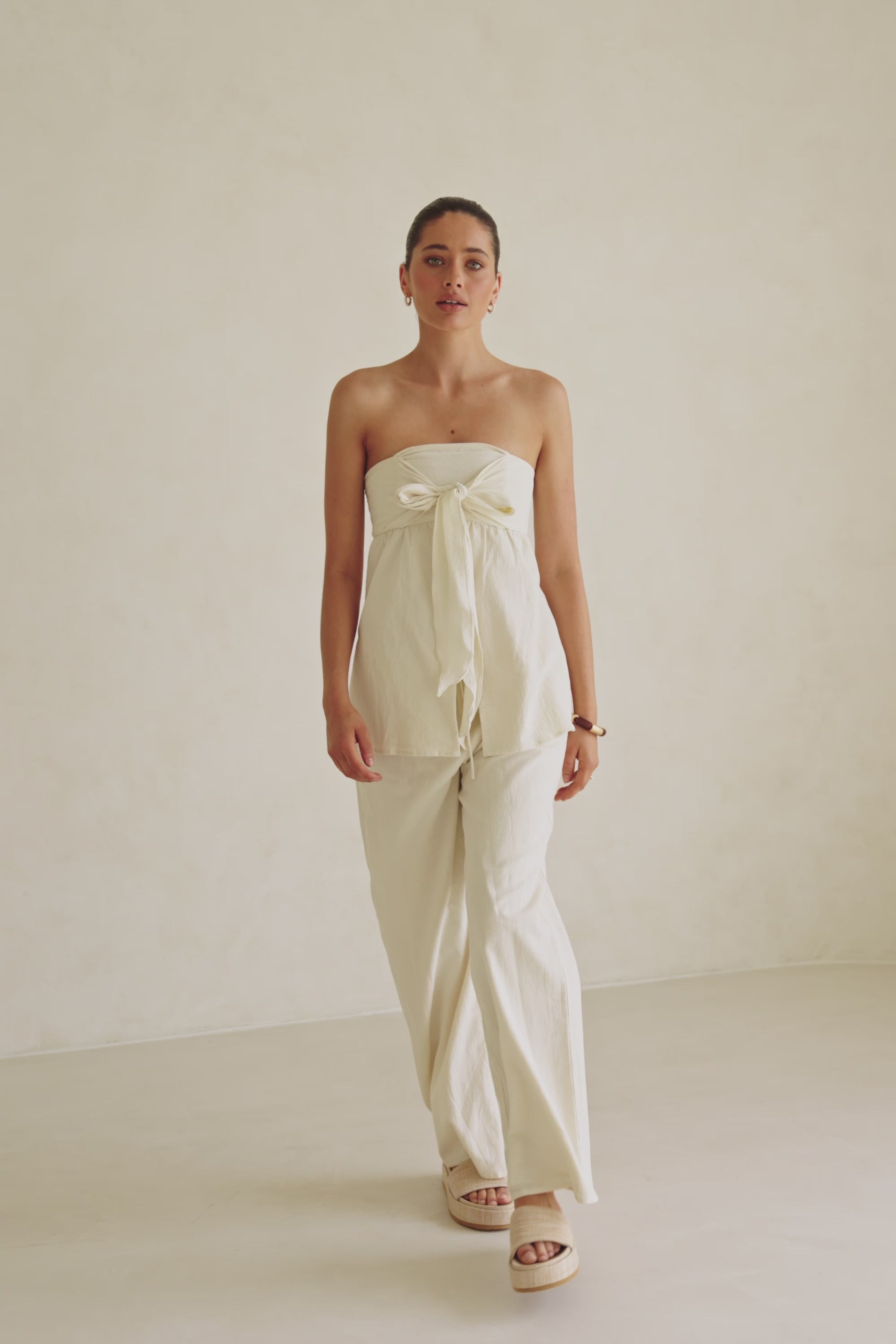 Serena Strapless Tie Top - Beige