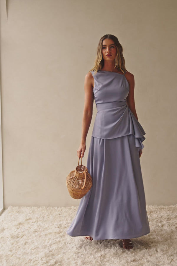 Blue High Waist Pleated Maxi Hailey Skirt