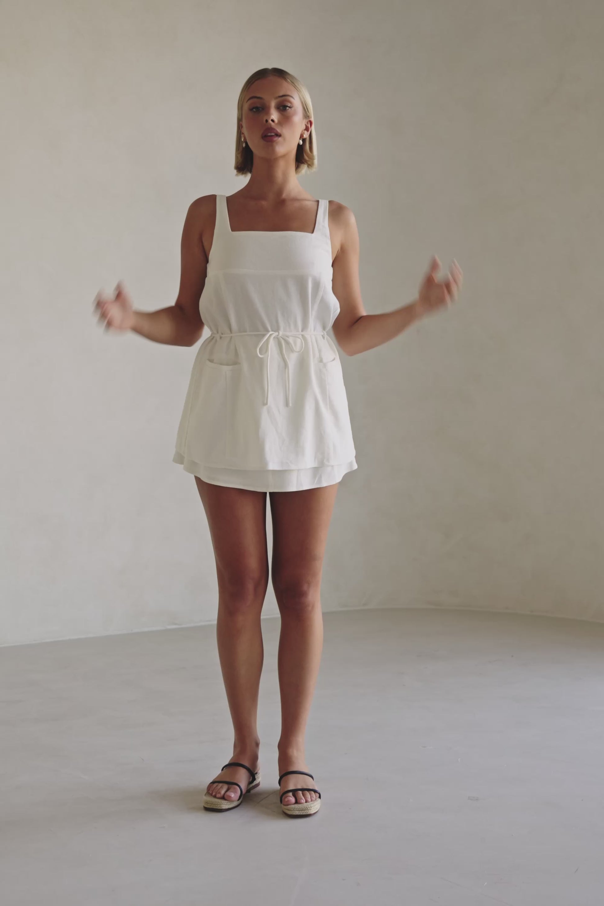 White Twin Pocket Tie Longline Davina Top