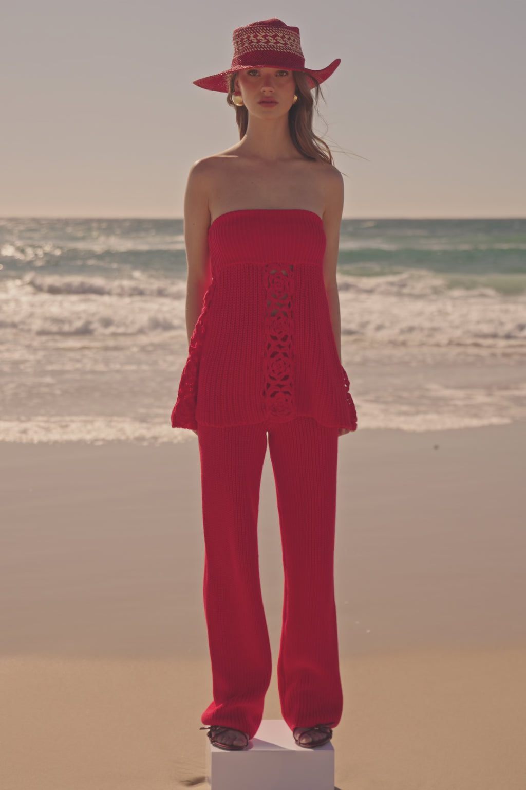 Red Rogue Knit Strappless Ellea Top