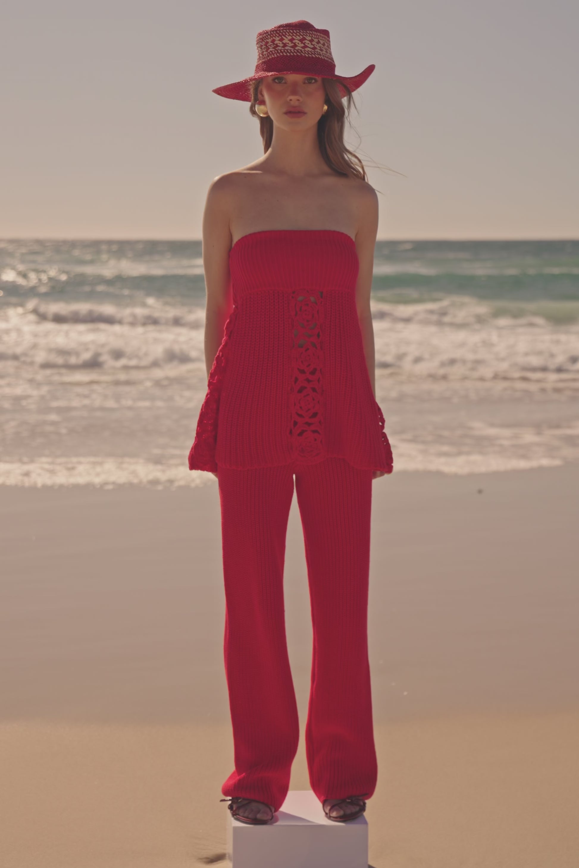 Red Rogue Knit Strappless Ellea Top