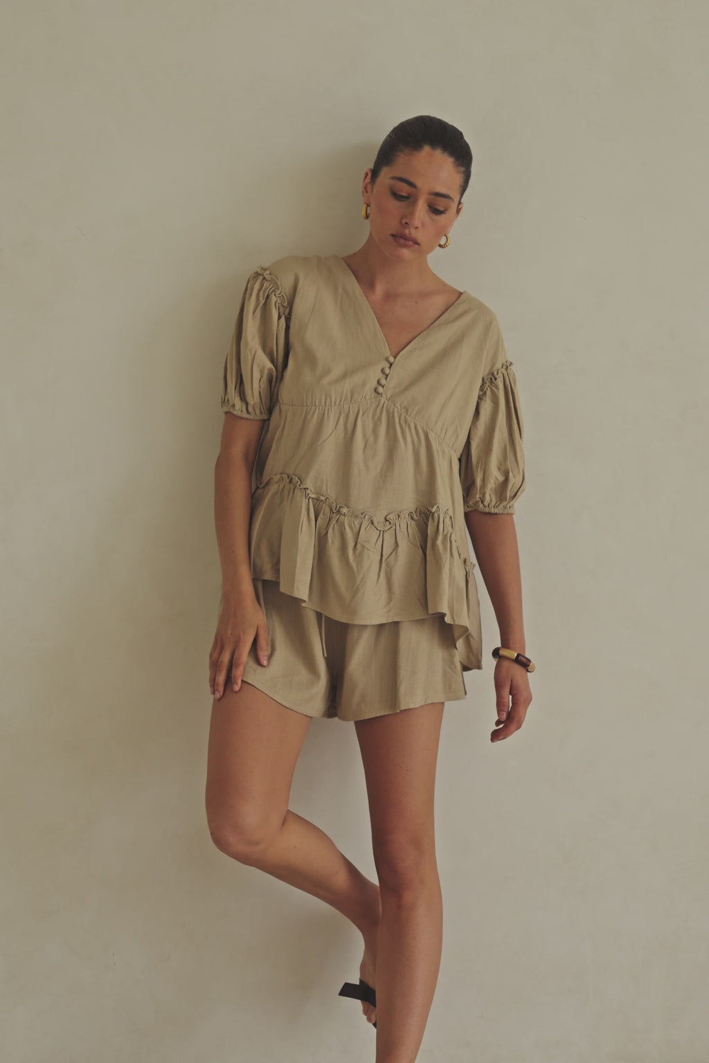 Lyon Front Tie Shorts - Tan