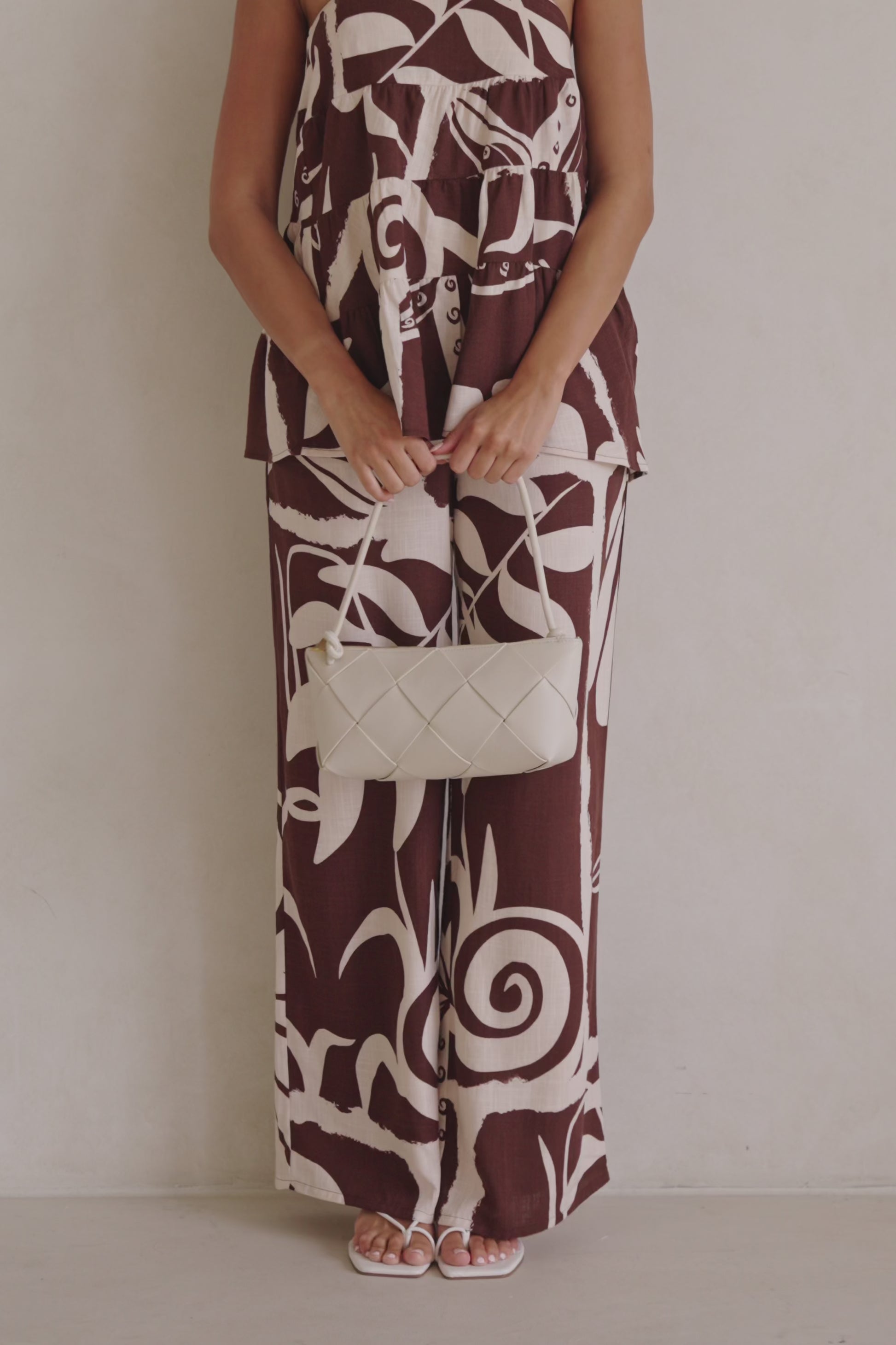 Brown and Cream Painted Tiles Print Presley Pants