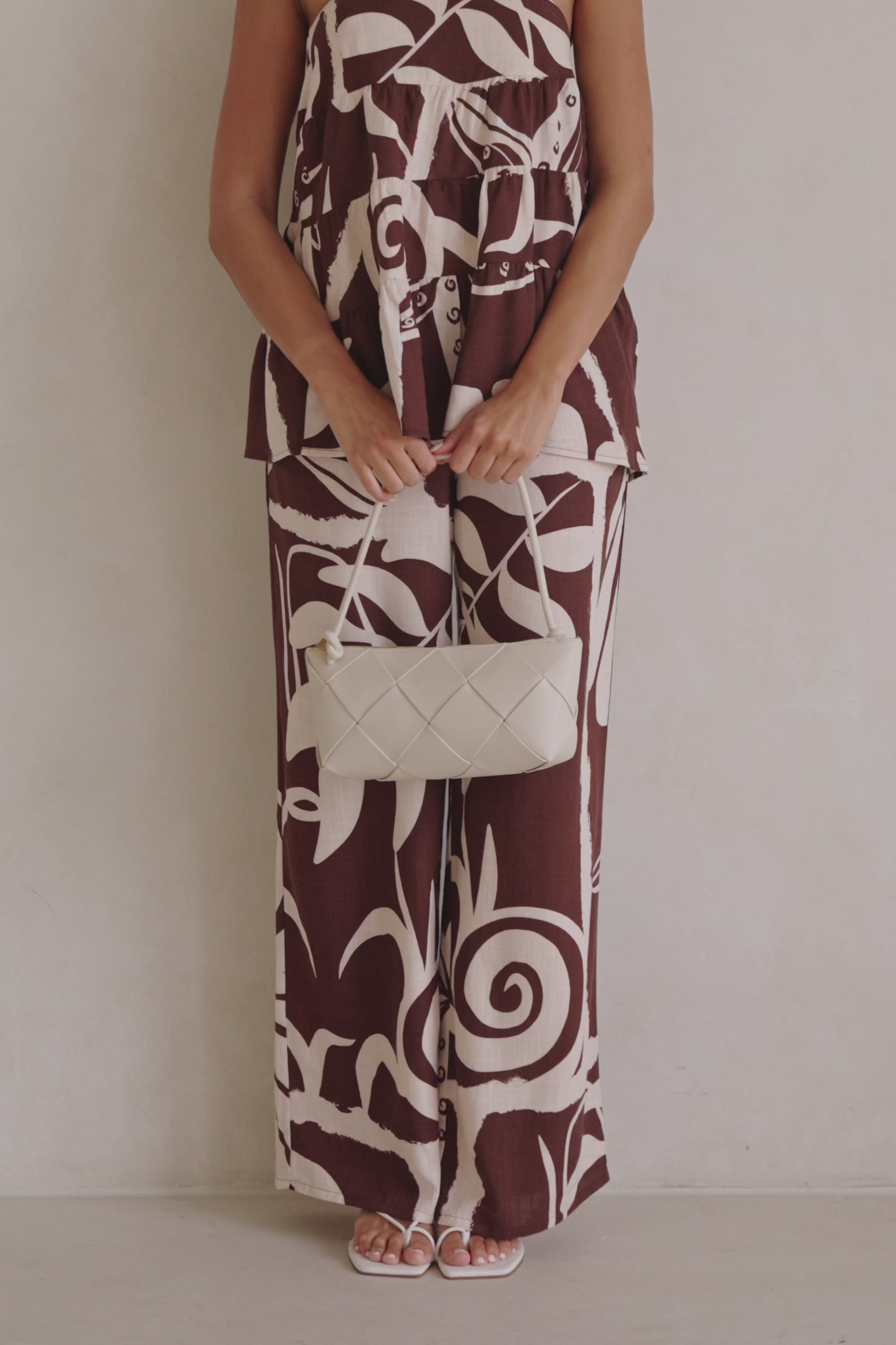 Brown and Cream Painted Tiles Print Presley Pants