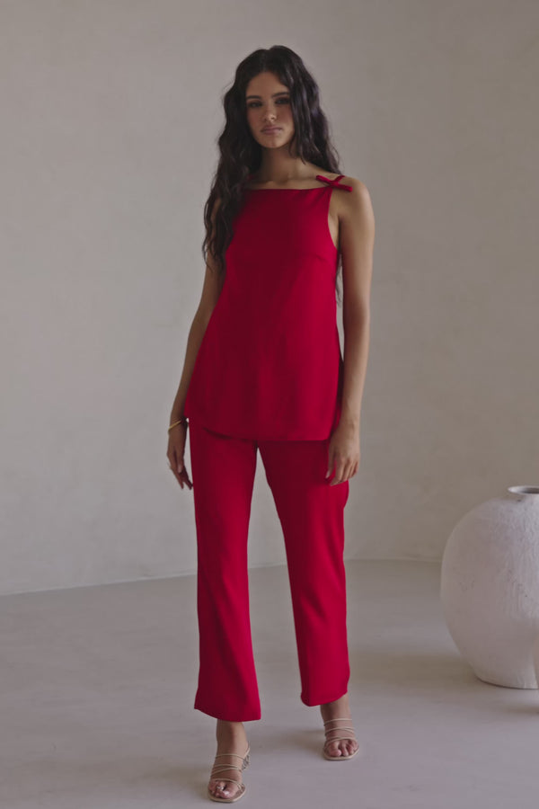 Red Thin Strap Backless Kinsley Jumpsuit