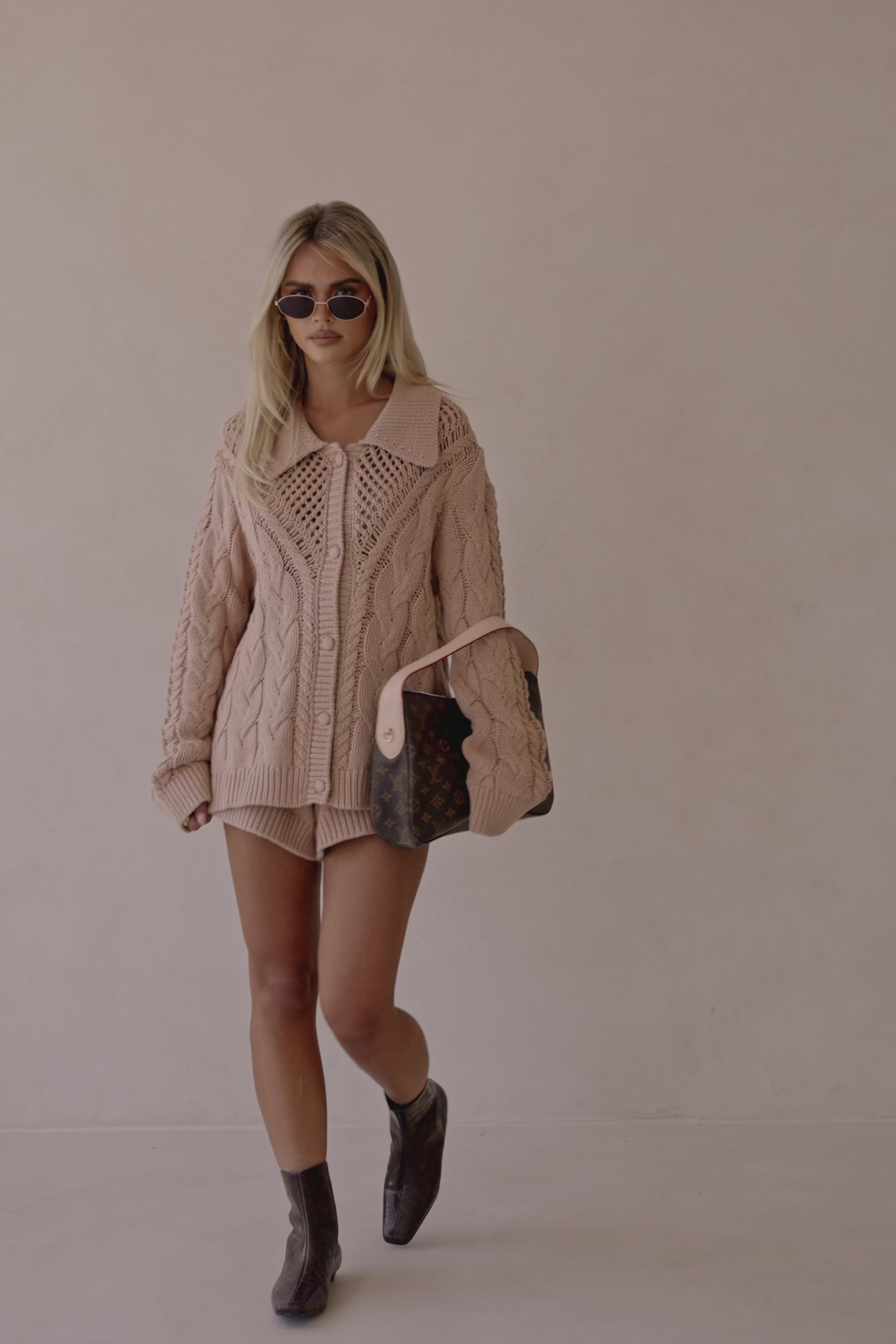 Tan Knit Long Sleeve Button Up Collar Addison Sweater
