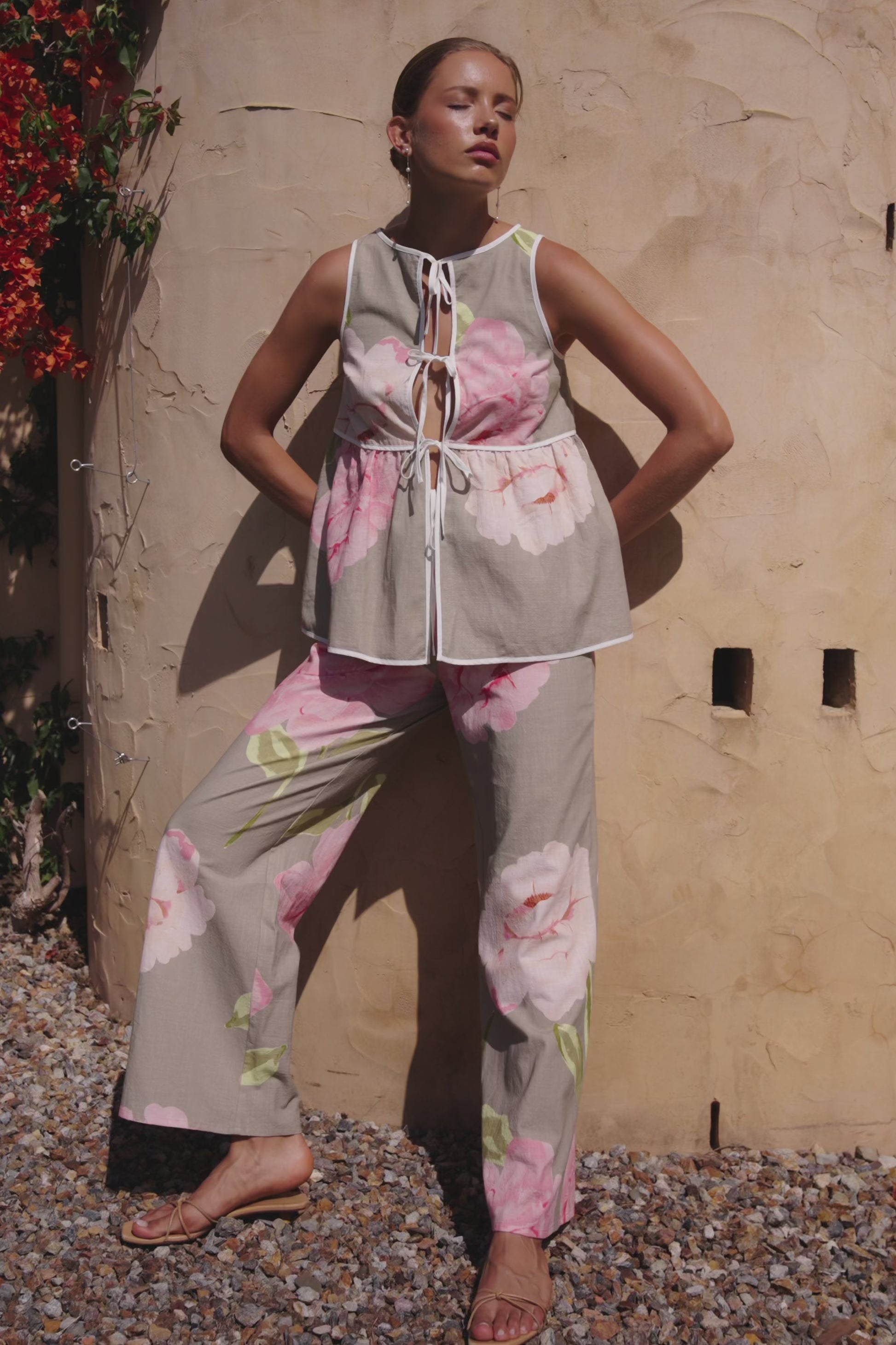 Fiori Green Floral Print Tie Malani Top