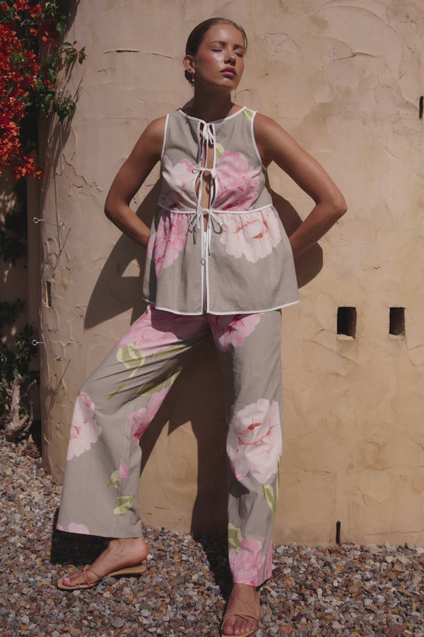 Fiori Green Floral Print Tie Malani Top