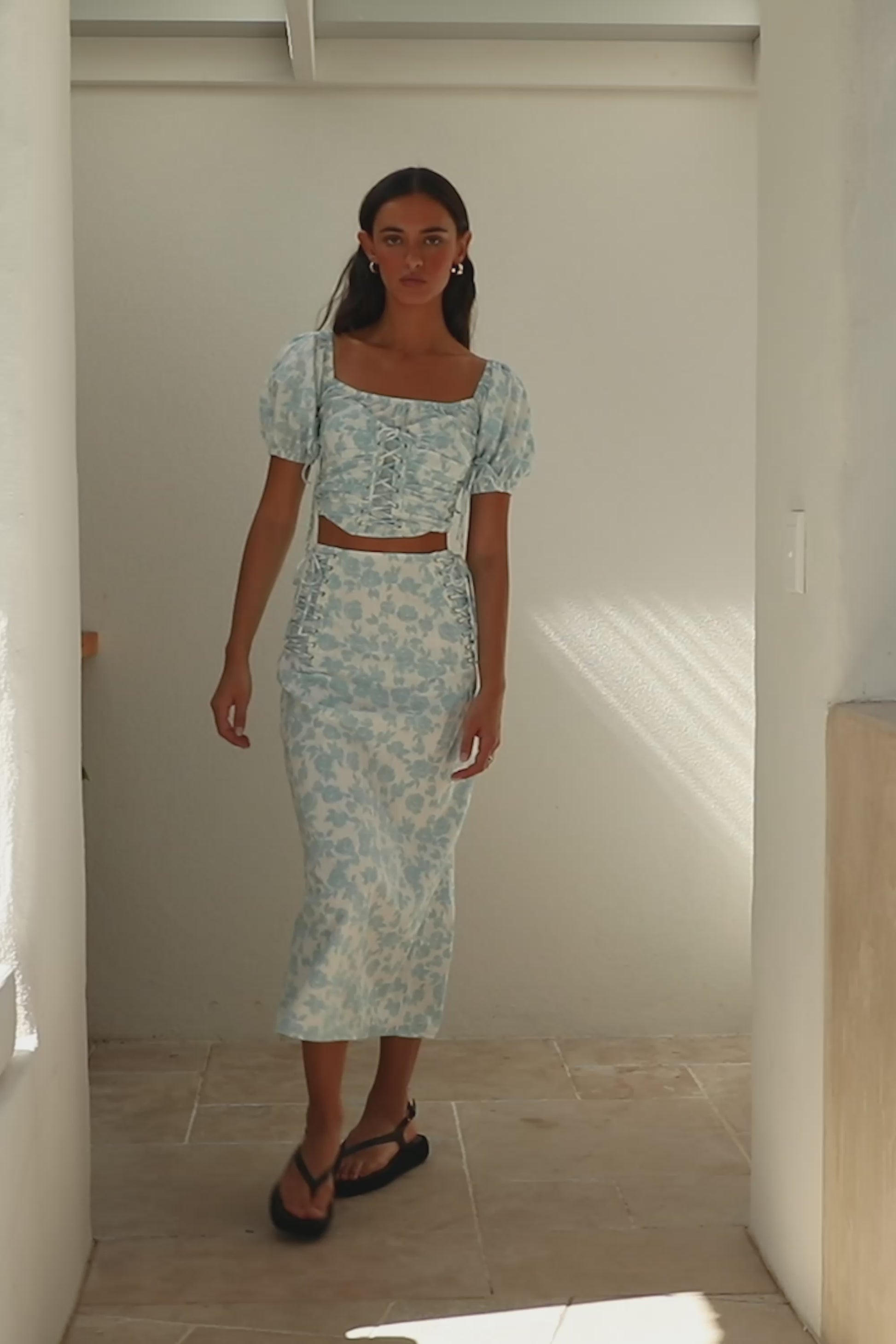 Didi Lace Up Midi Skirt - Blue