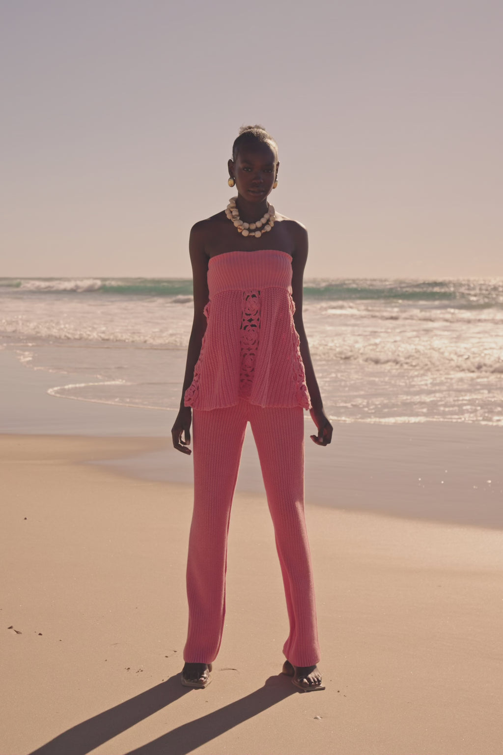 Rose Pink Knit Strappless Ellea Top
