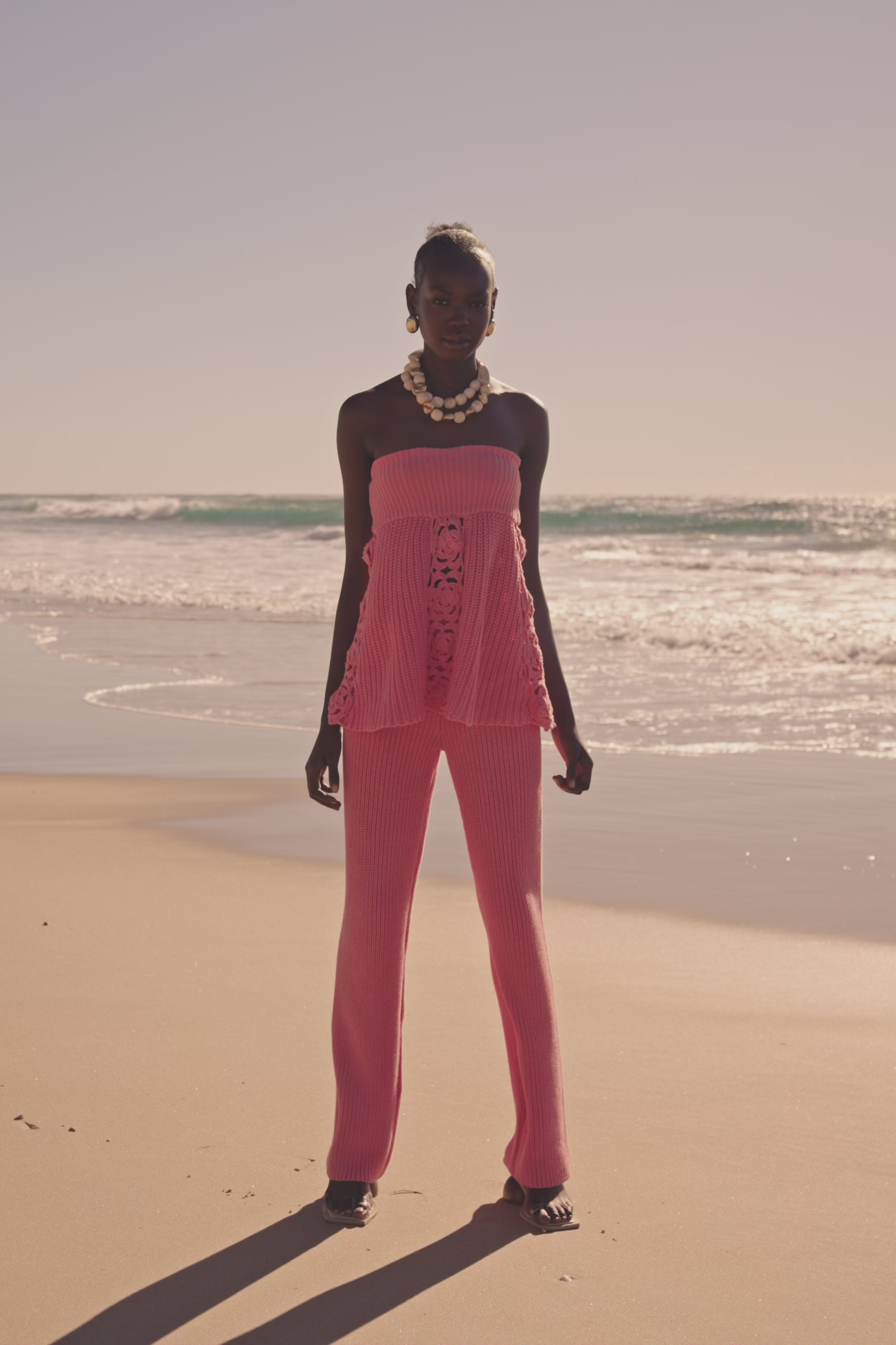 Rose Pink Knit Strappless Ellea Top