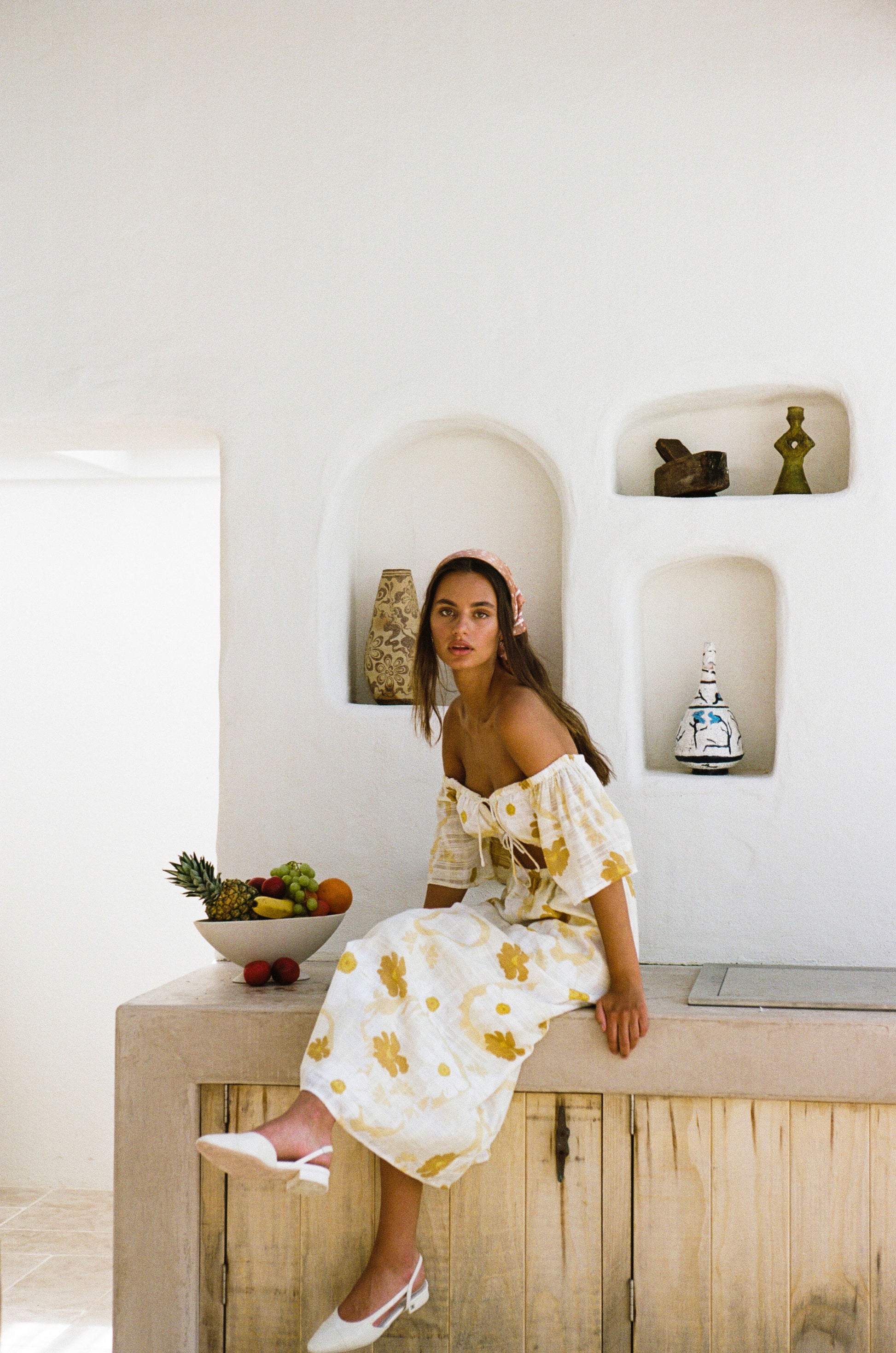 Off Shoulder Nalu Midi Dress - Yellow