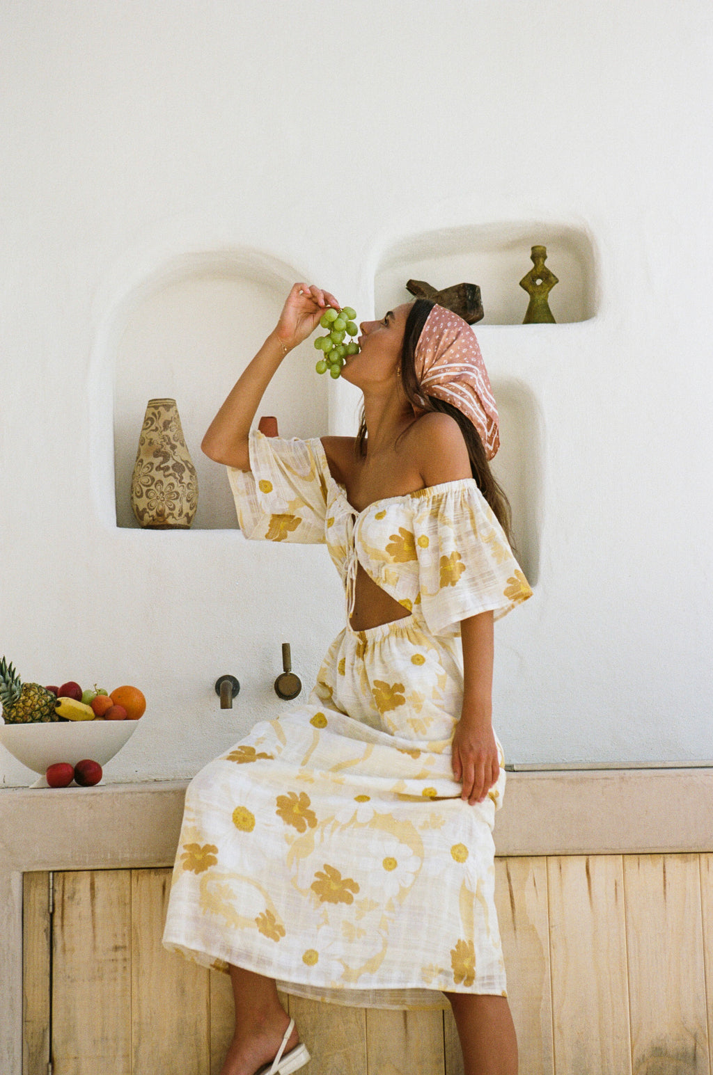 Off Shoulder Nalu Midi Dress - Yellow