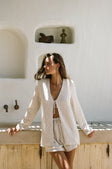 Beige High Waist Drawstring Emel Waffle Shorts