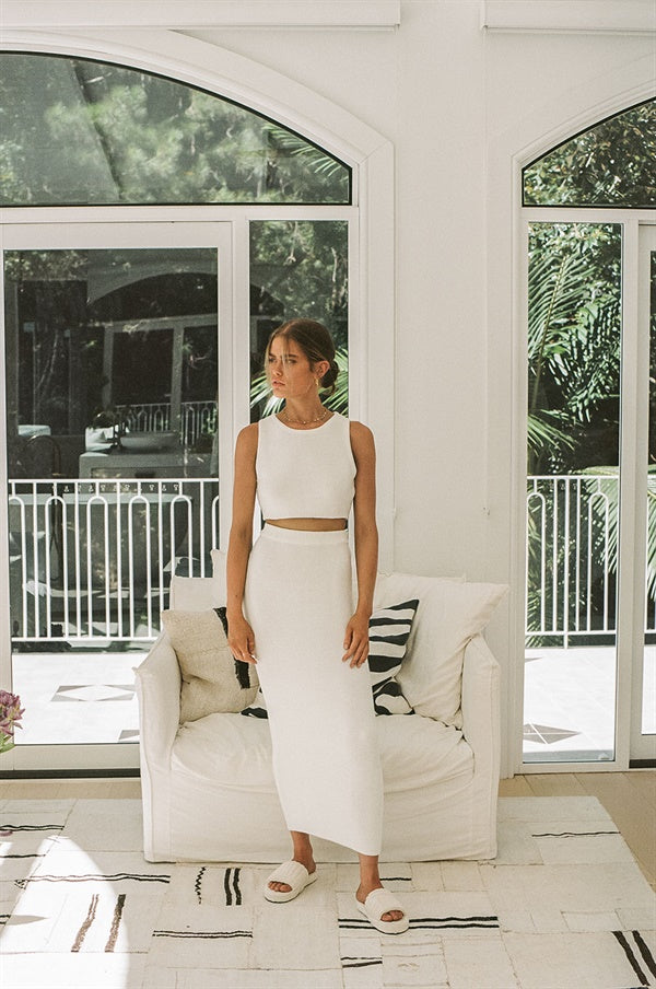 SAMPLE-Heather Knit Skirt - White