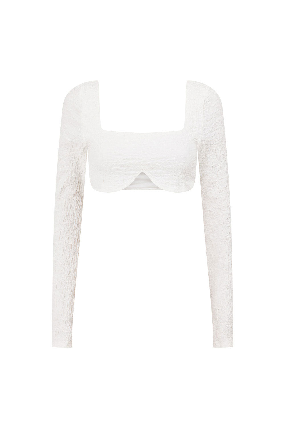 White Crinkle Long Sleeve Conturing Cropped Charlize Top