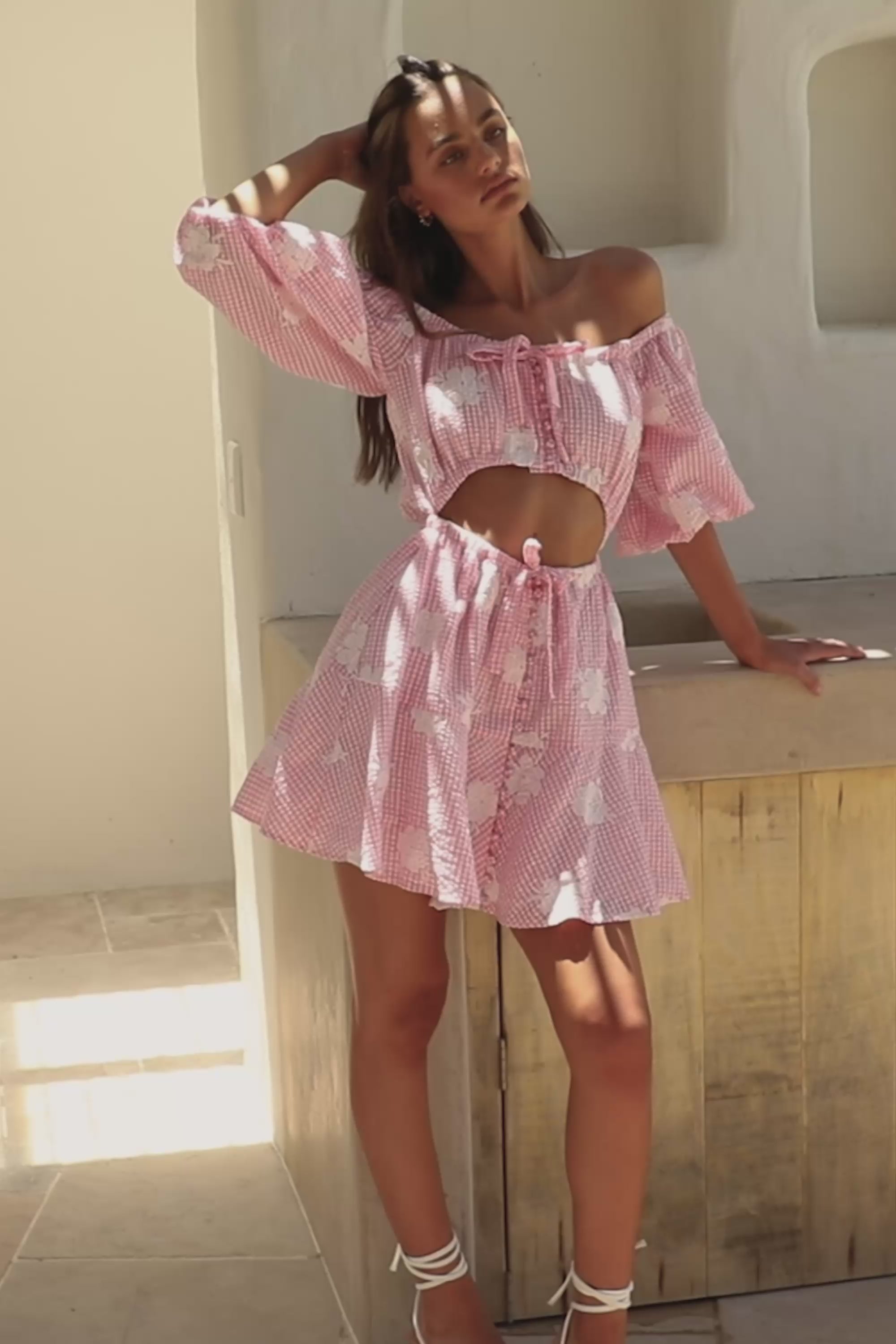 Hiroki Off Shoulder Mini Dress - Pink