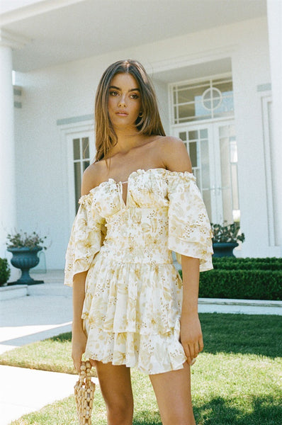 Floral off shoulder mini clearance dress