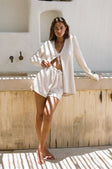 Beige High Waist Drawstring Emel Waffle Shorts