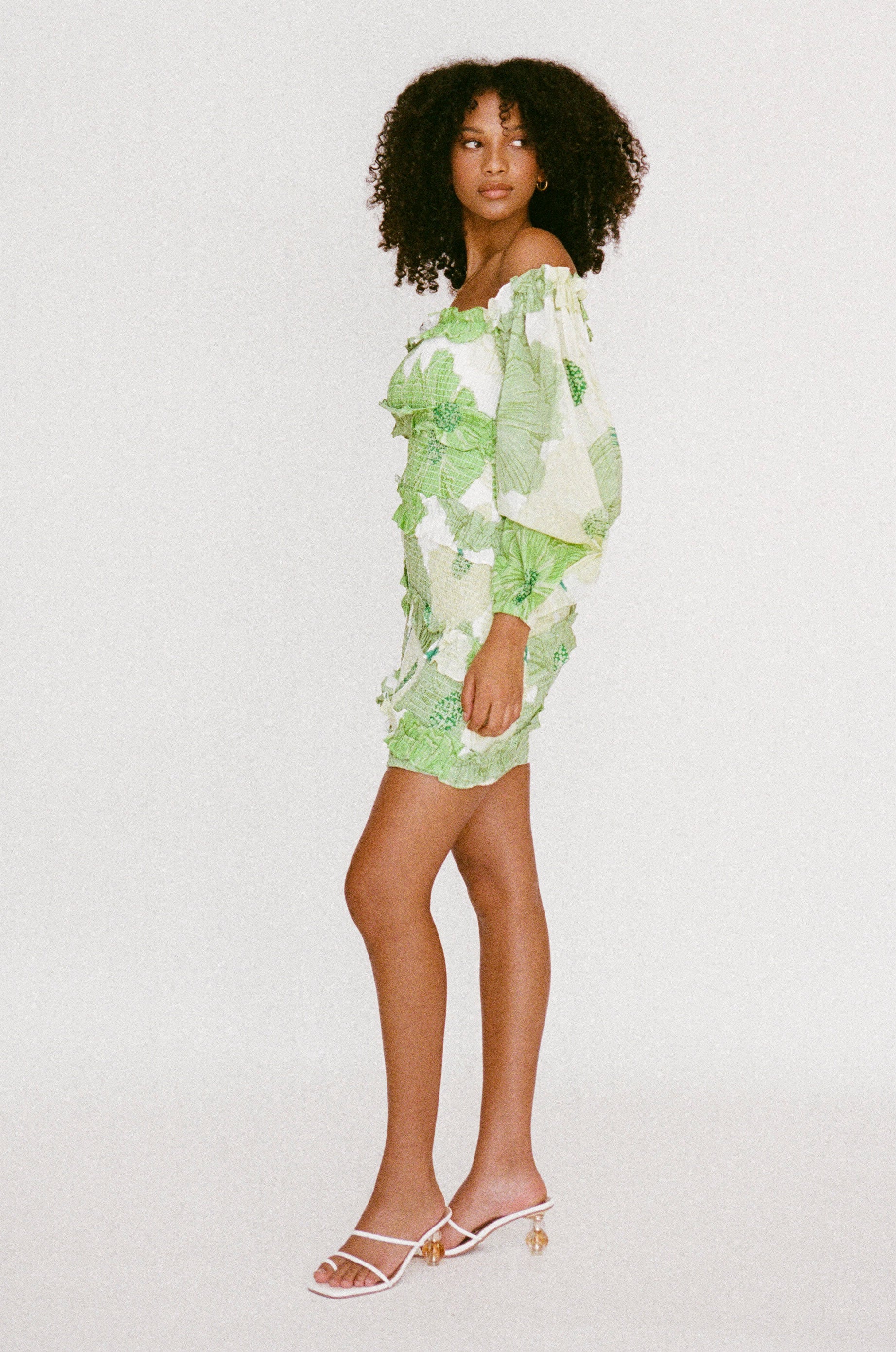 Berlyn Shirred Mini Dress - Moss Lily