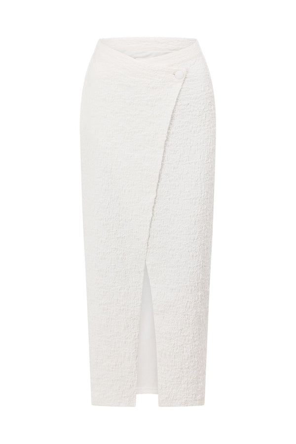 White Crinkle Split Wrap Midi Charlize Skirt