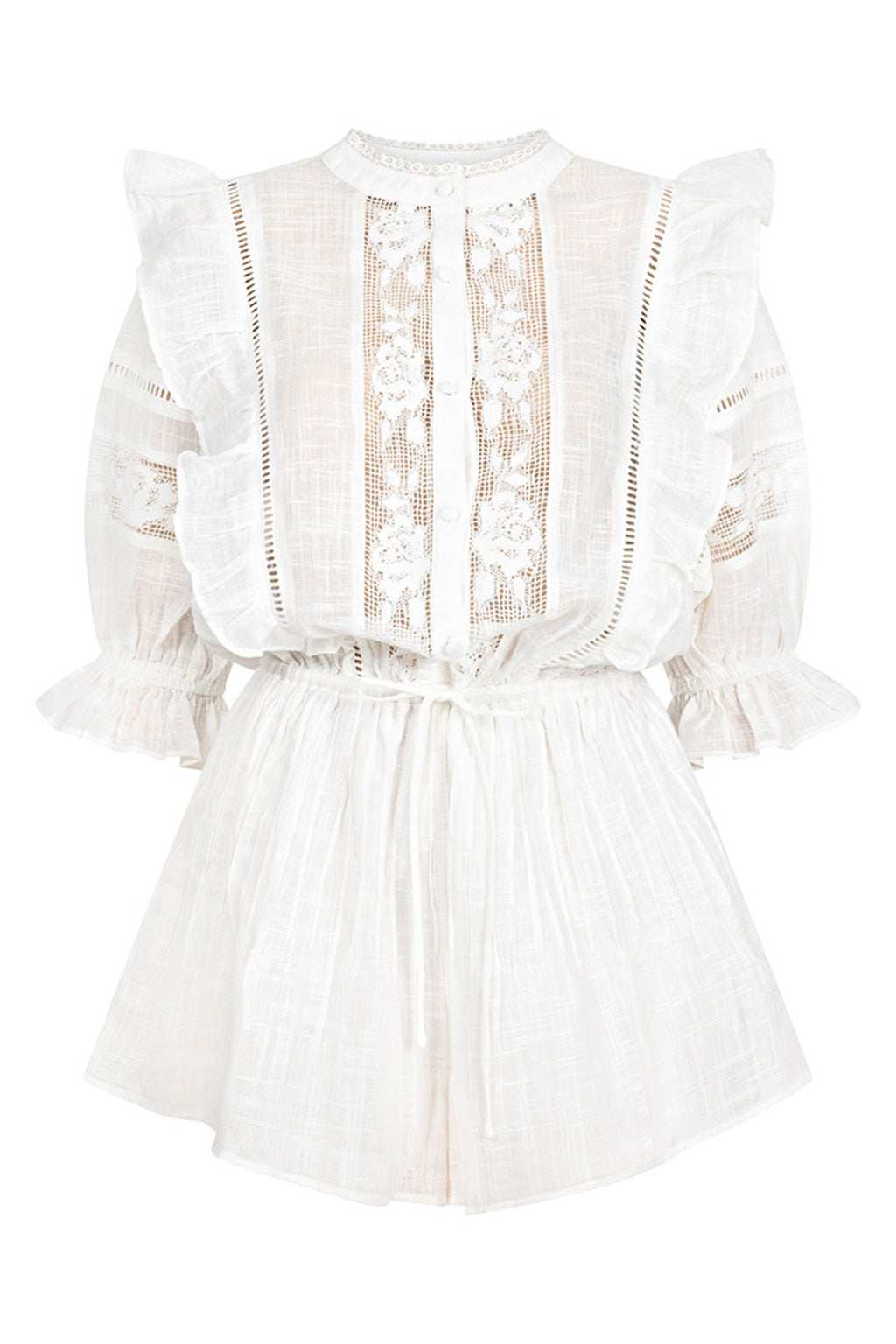 White Puff Sleeve Ruffle Alvaro Playsuit 