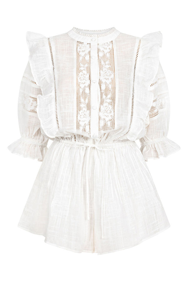 White Puff Sleeve Ruffle Alvaro Playsuit 