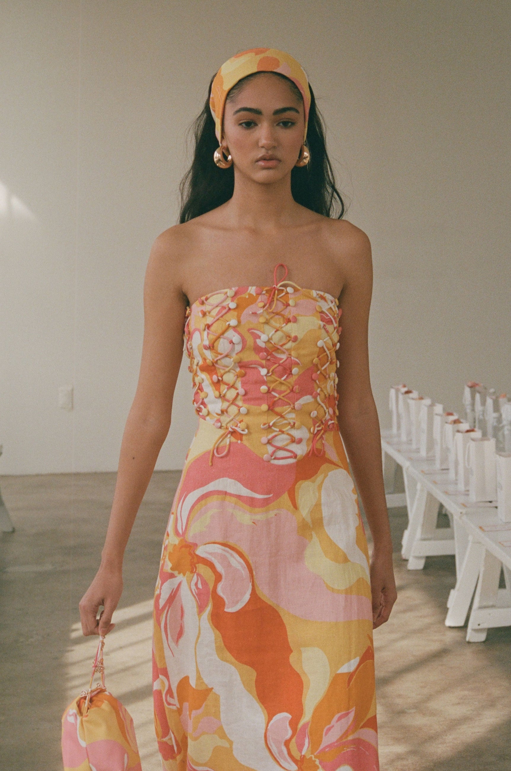 Kahlo Strapless Midi Dress - Calista Sunset