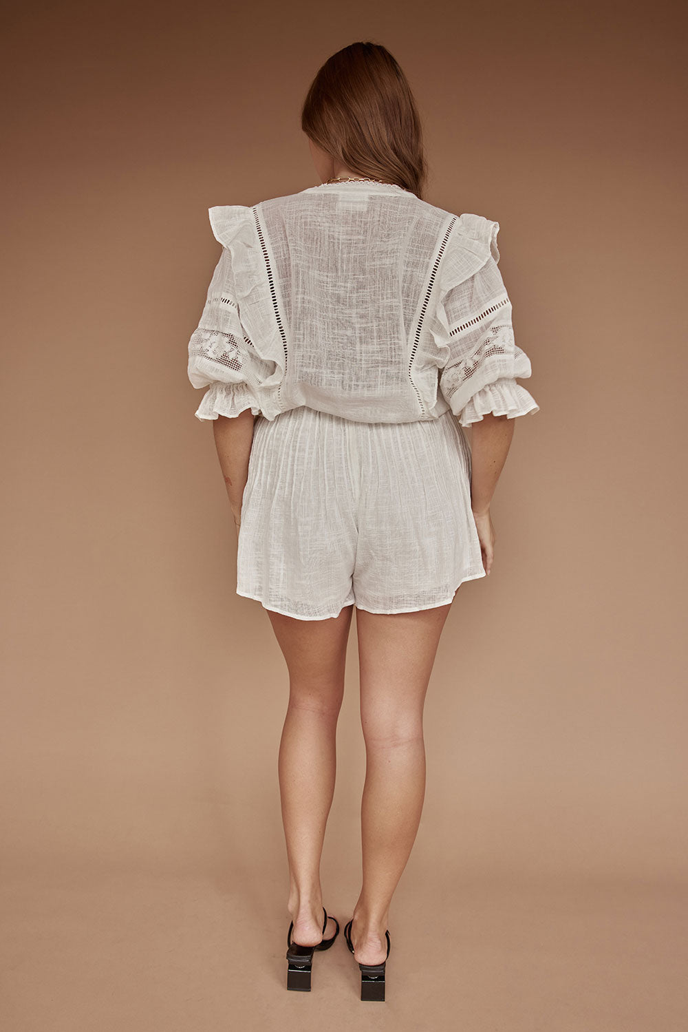 White Puff Sleeve Ruffle Alvaro Playsuit 